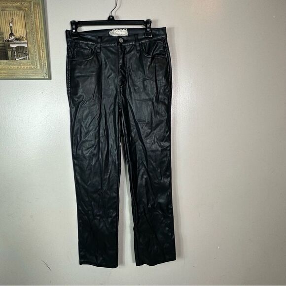 Black Straight Leg Jeans with Sleek Finish faux leather - Picture 2 of 10